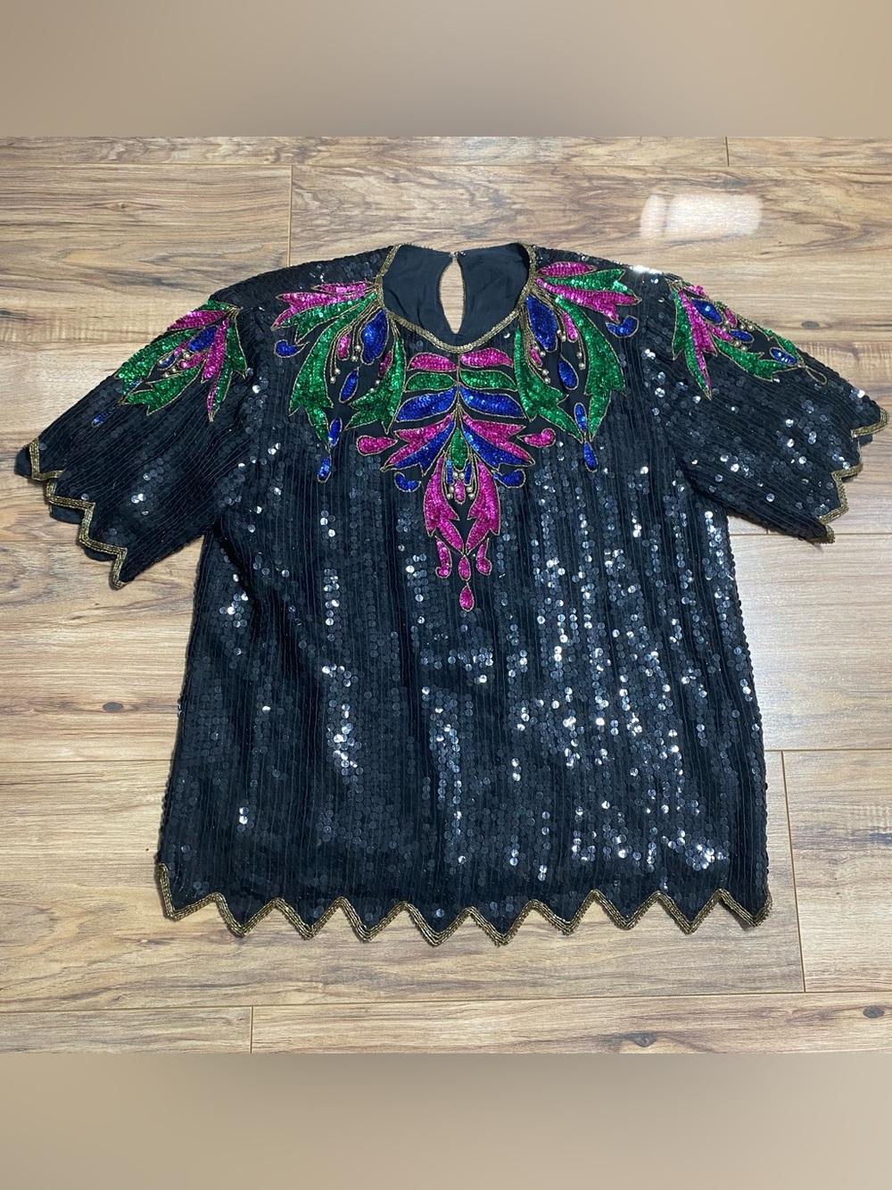 Women’s Vintage 80s Silk Sequins & Beaded Blouse